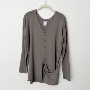 [Crea Concept] Taupe Gray Cardigan Lagenlook Asymmetrical Tie Pocket Sz Medium M
